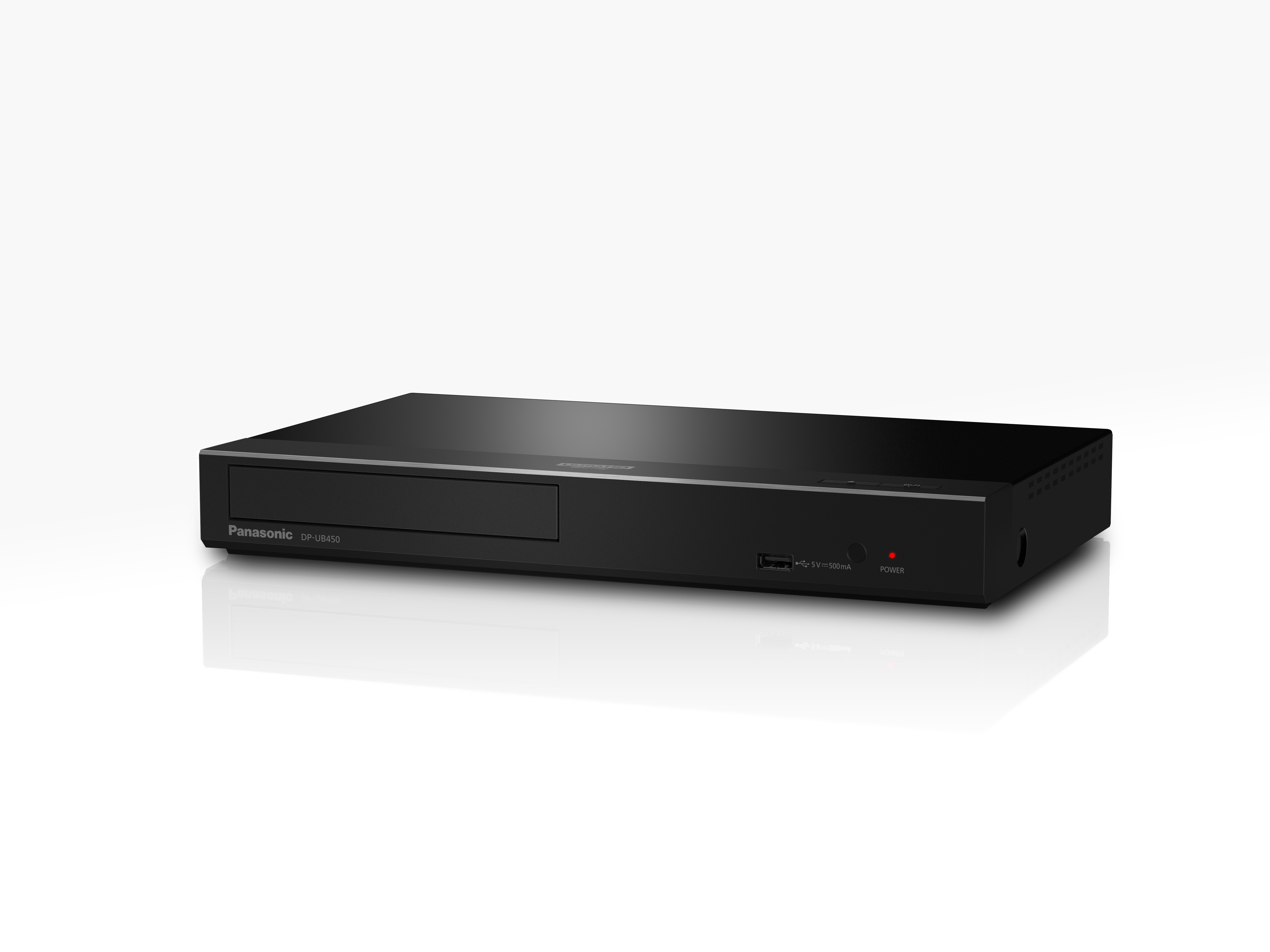 Lettore Blu-ray Panasonic nero con porta USB e spia di accensione rossa.