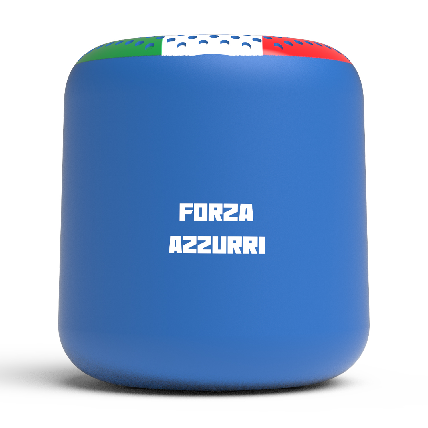Sfera blu con bandiera italiana in alto e scritta "FORZA AZZURRI".
