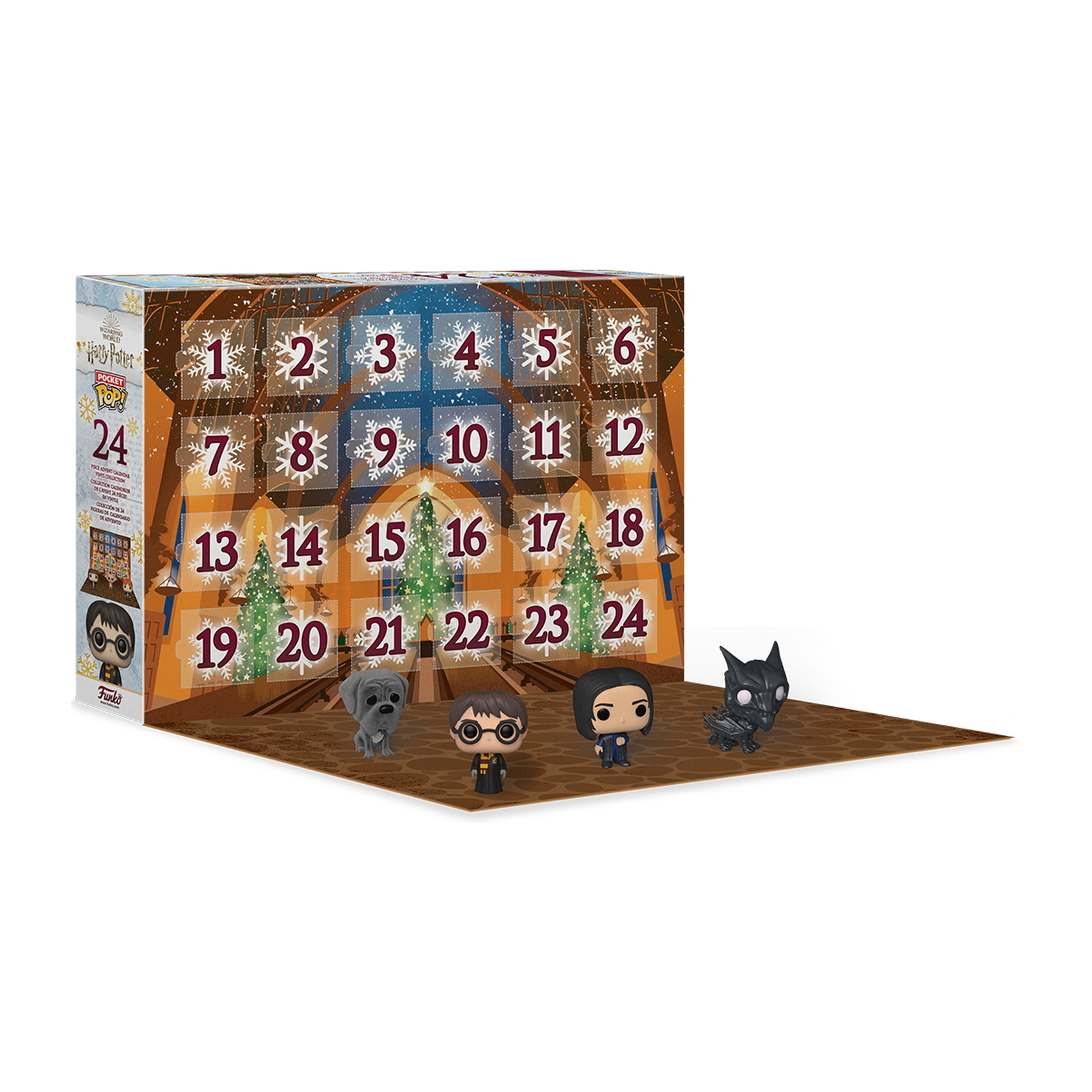Harry Potter Adventskalender mit Funko Pop Figuren: Harry, Hund, Luna, Patronus.