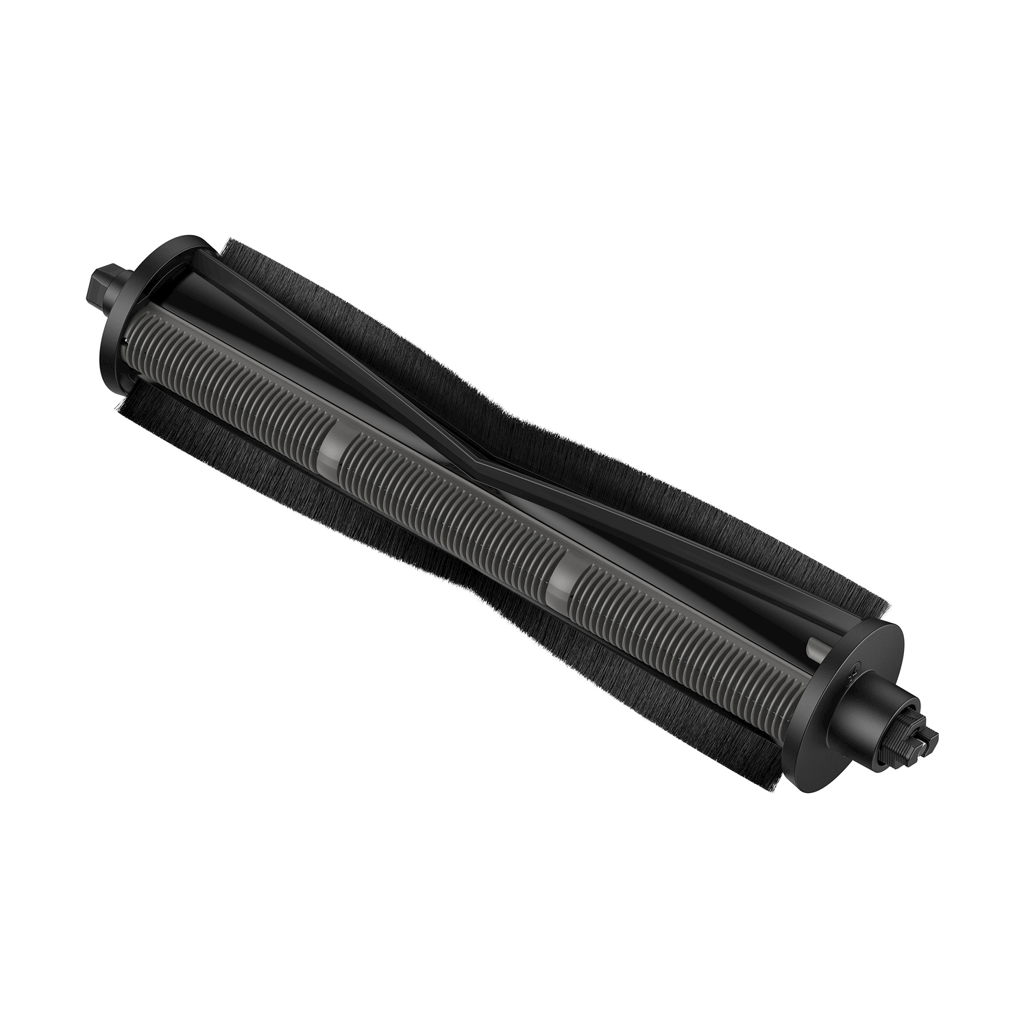 Czarna rolka szczotkowa z szarymi żebrami i włosiem.