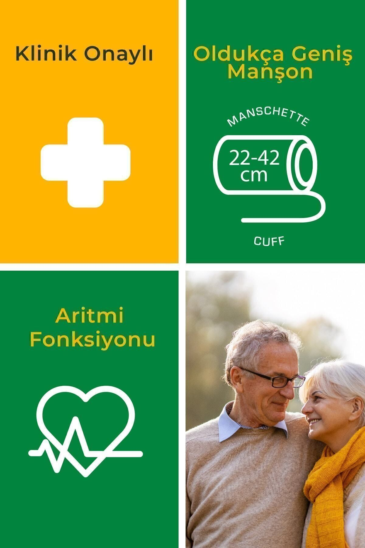Klinik Onaylı: Manşet 22-42 cm. Detoks fonksiyonu. Yaşlı çift.