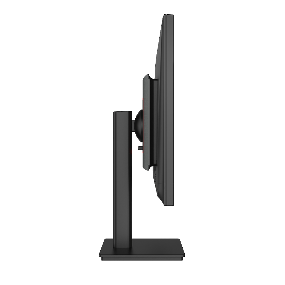 Black computer monitor from the side on a green background.