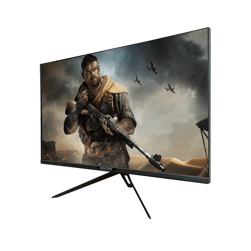 A soldier with a rifle in a desert landscape, planes in the sky.