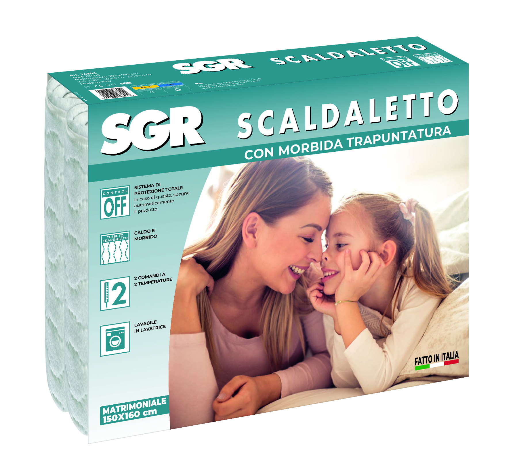 Confezione SGR Scaldaletto matrimoniale, 150x160 cm, con donna e bambina.
