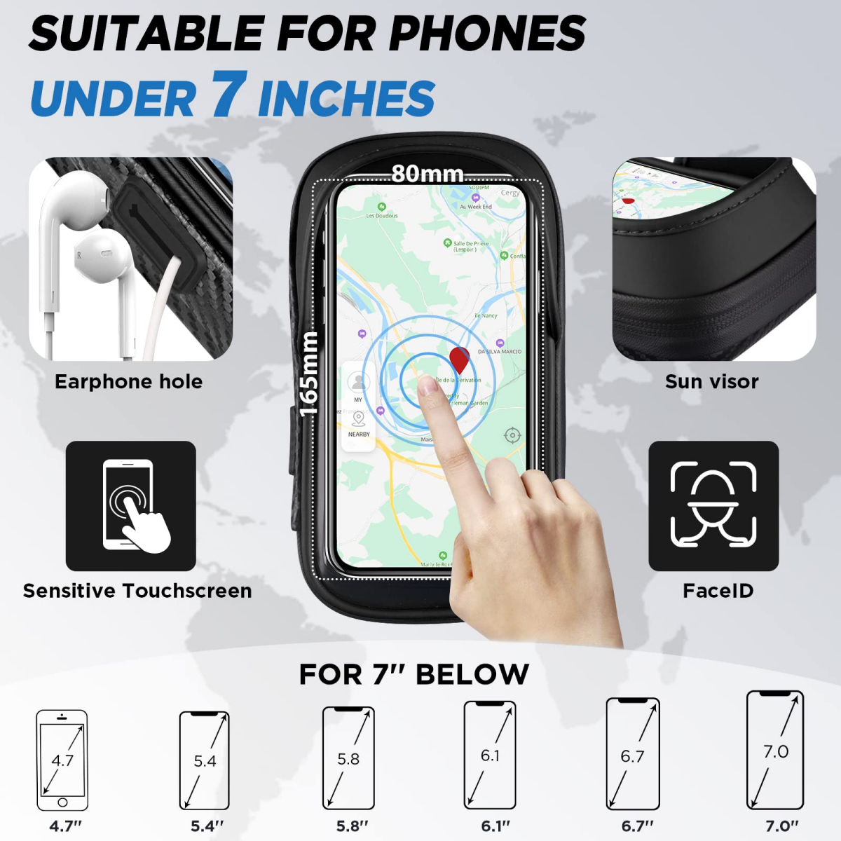 Handy-Halterung mit Ohrhörerloch, Touchscreen, Visier, FaceID. Für 7-Zoll-Handys.
