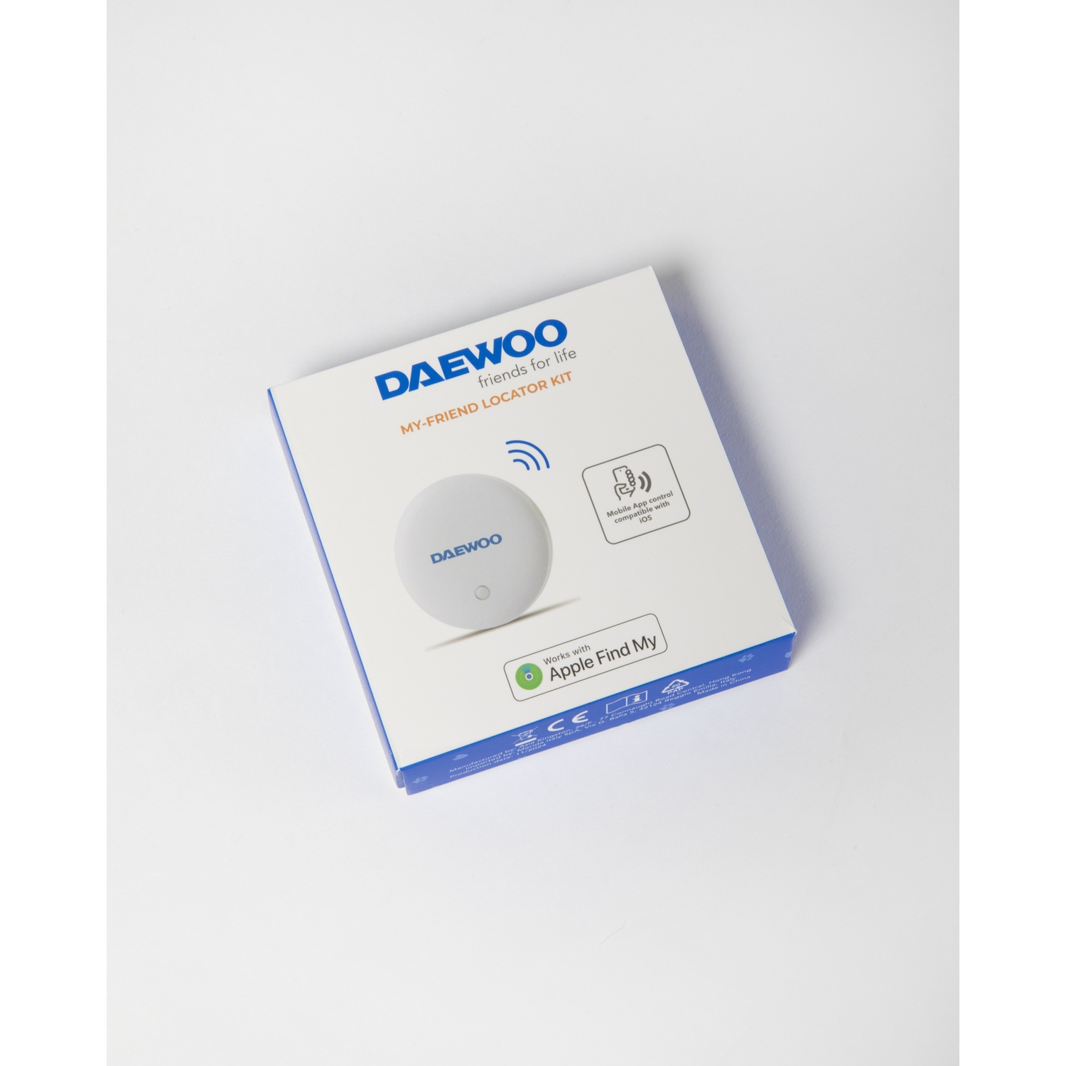 Kit localizzatore Daewoo My-Friend con tracker bianco rotondo, compatibile con Apple Find My.