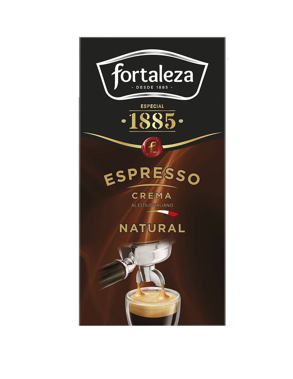 Fortaleza Espresso: Café fluye en un vaso, "Natural" es grande.