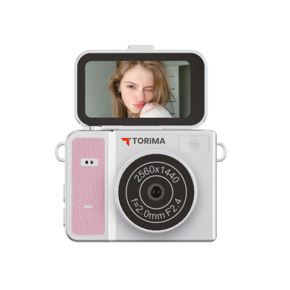 TORIMA CMR46 Mini Dijital Kamera Video Kamera 2K Flip Ekranlı Dijital Fotoğraf Makinesi Pembe
