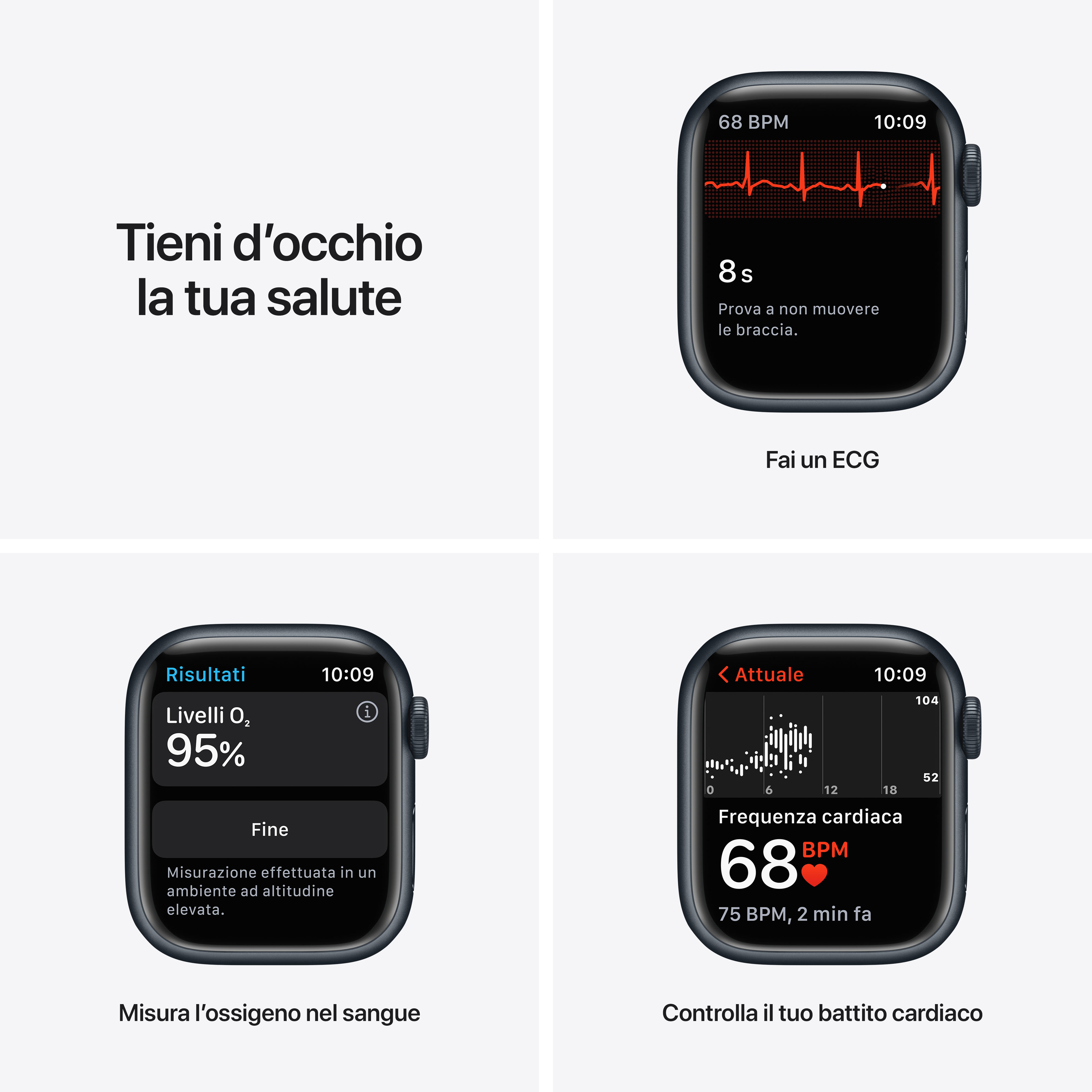 Reloj muestra ECG, oxígeno sangre y frecuencia cardíaca.