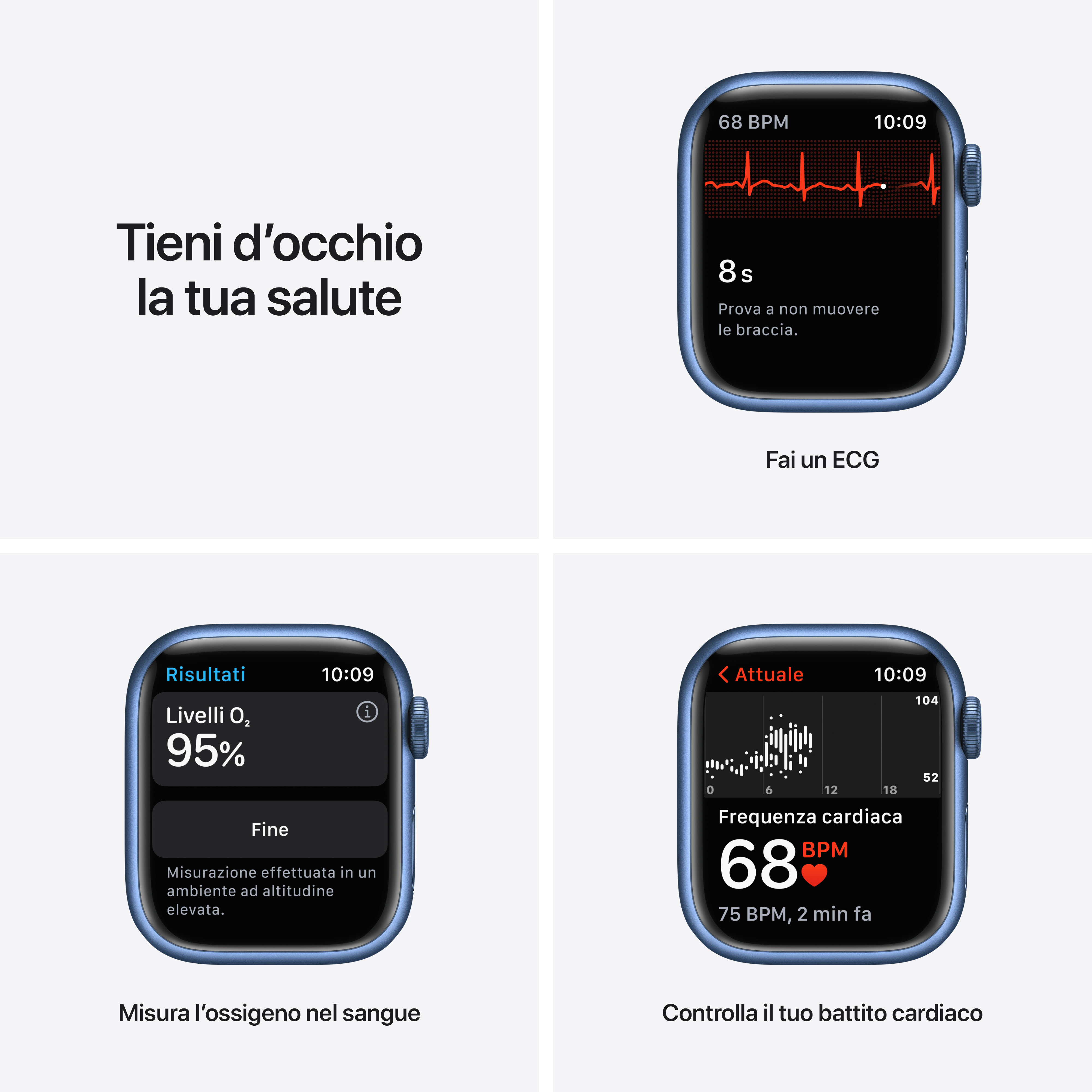 Eine Smartwatch zeigt EKG, Blutsauerstoff und Herzfrequenz.