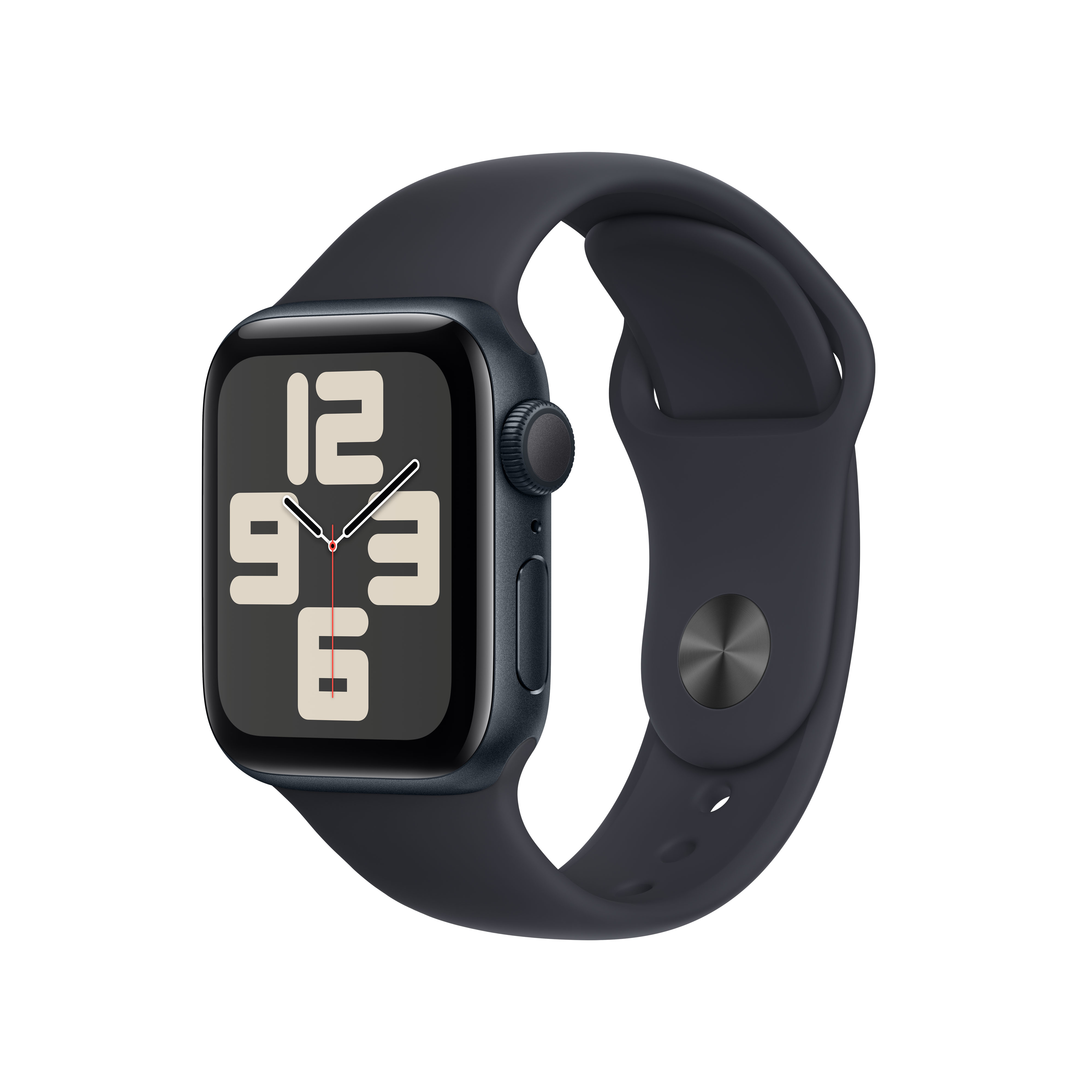 Eine dunkle Smartwatch mit schwarzem Armband und Zifferblatt.