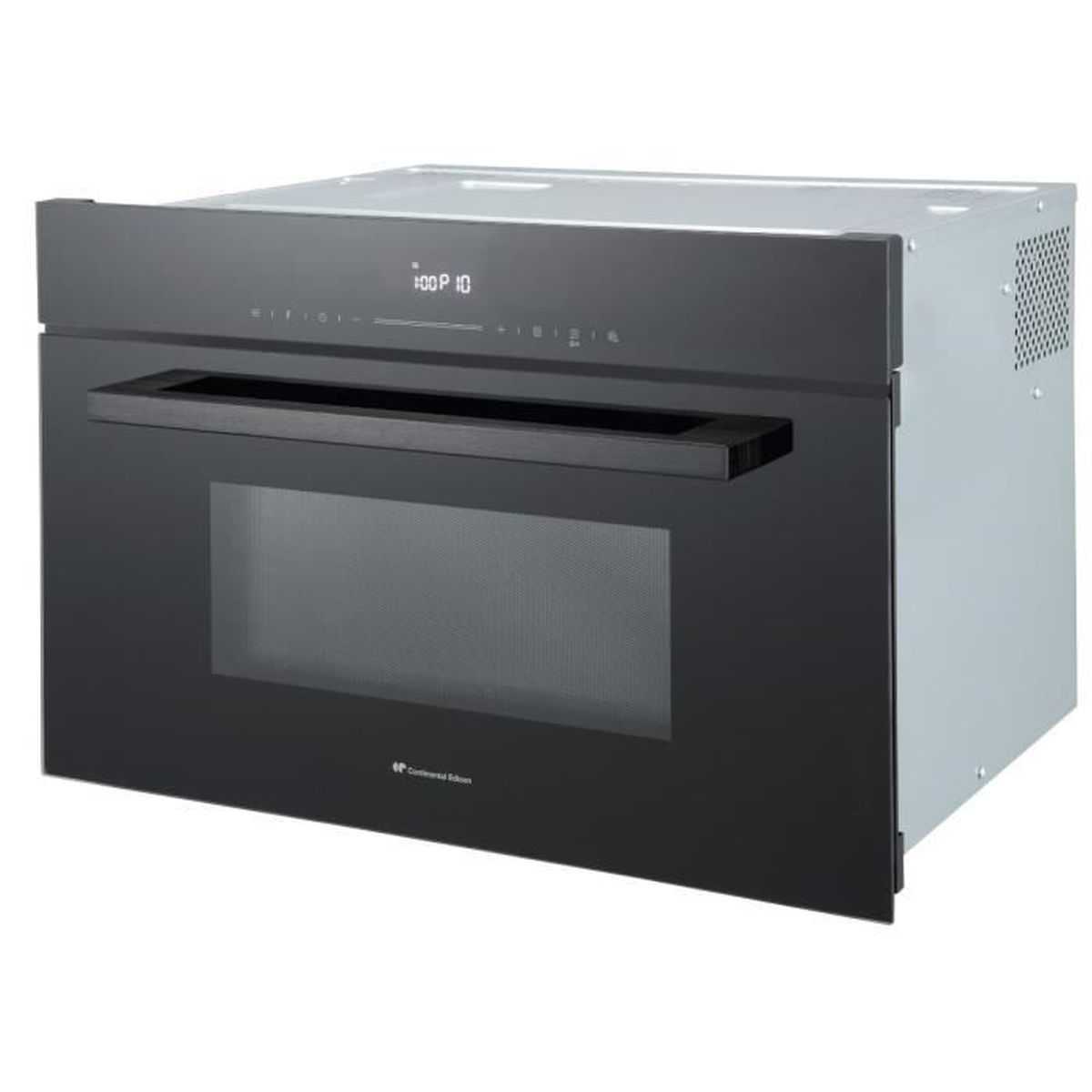 Microondas empotrable con frontal negro y panel táctil.