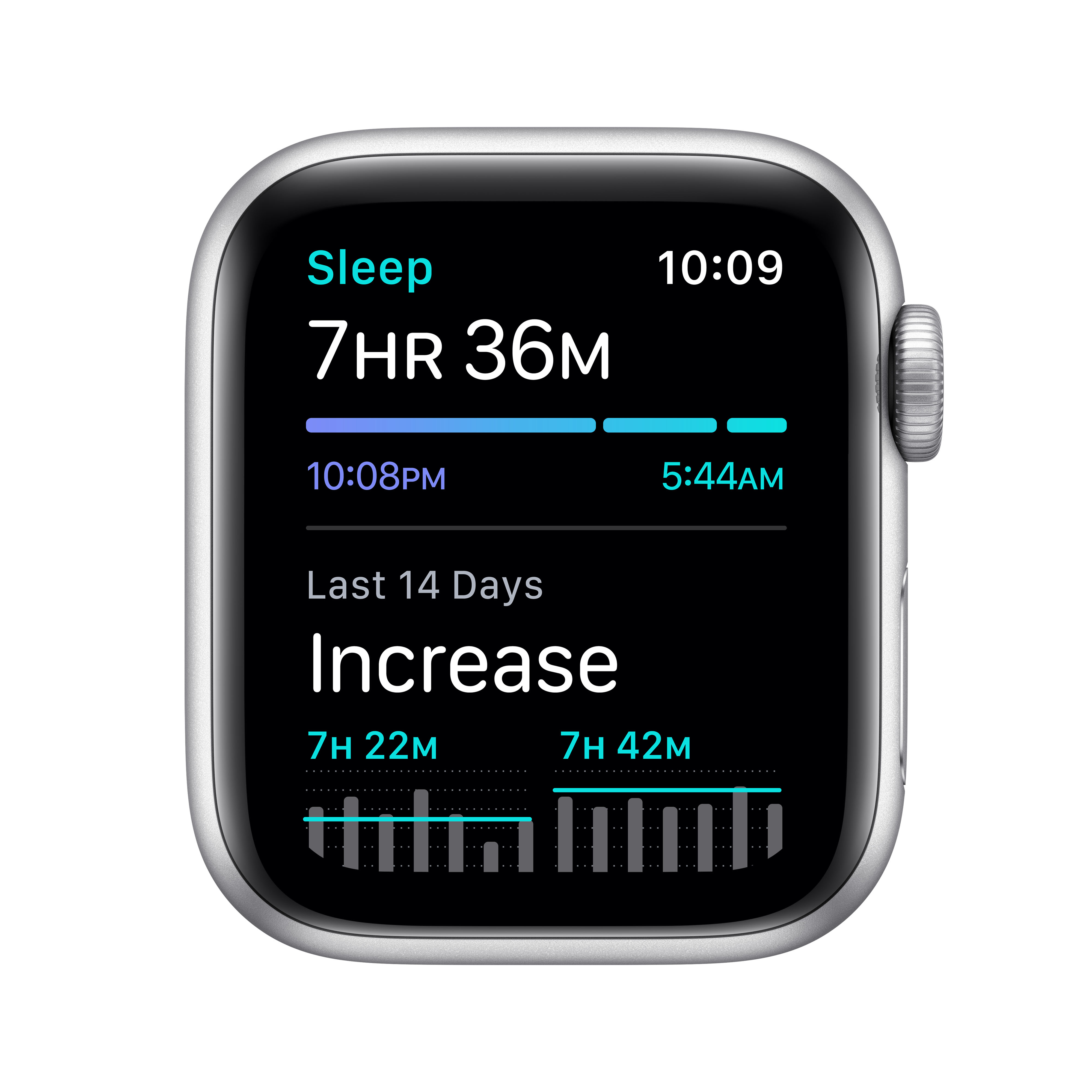 Un reloj inteligente muestra datos de sueño: 7h 36min de sueño.