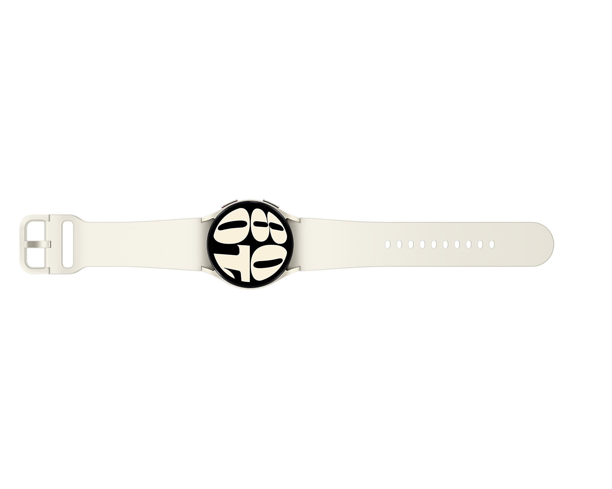 Uno smartwatch bianco con quadrante rotondo e display digitale nero.