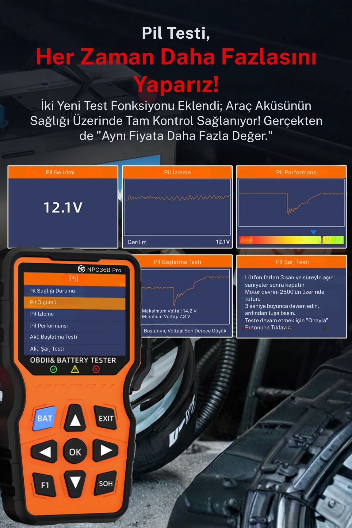 NPO NPC368Pro 2in1 Akü Analizli ve 50.000+ Hata Kodu Hafızalı