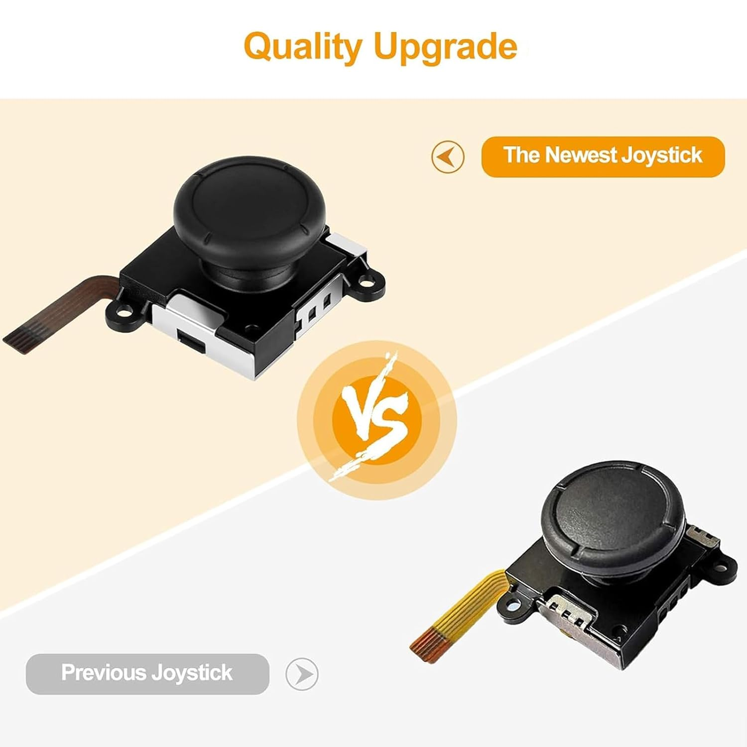 Vergleich von zwei Joysticks: alt und neu, mit Text 'Quality Upgrade'.