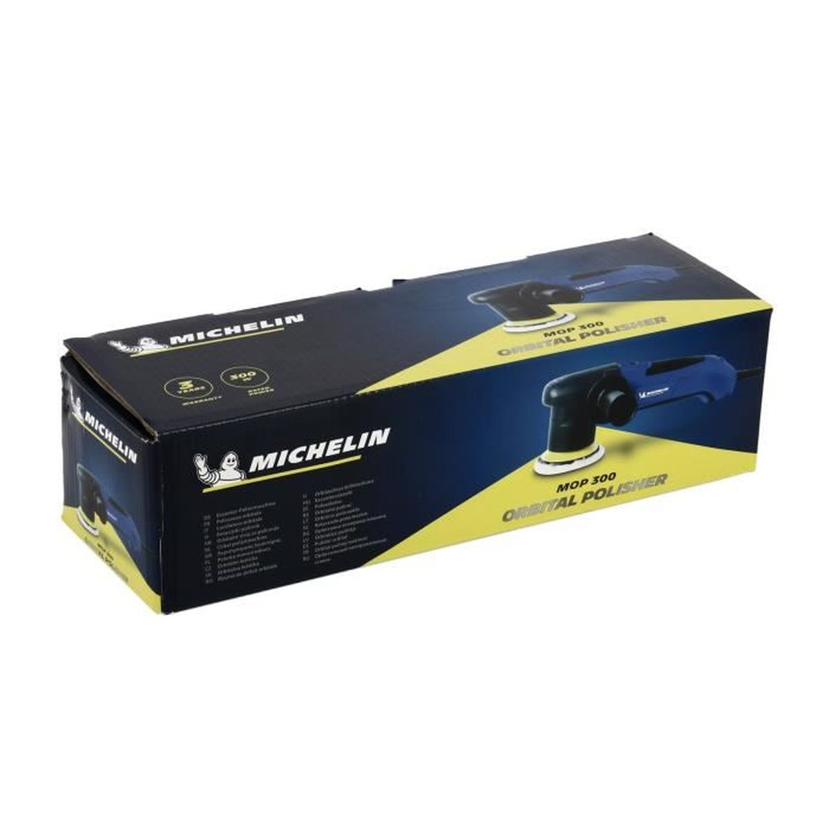 Doos voor een blauwe en zwarte Michelin orbitale polijstmachine.
