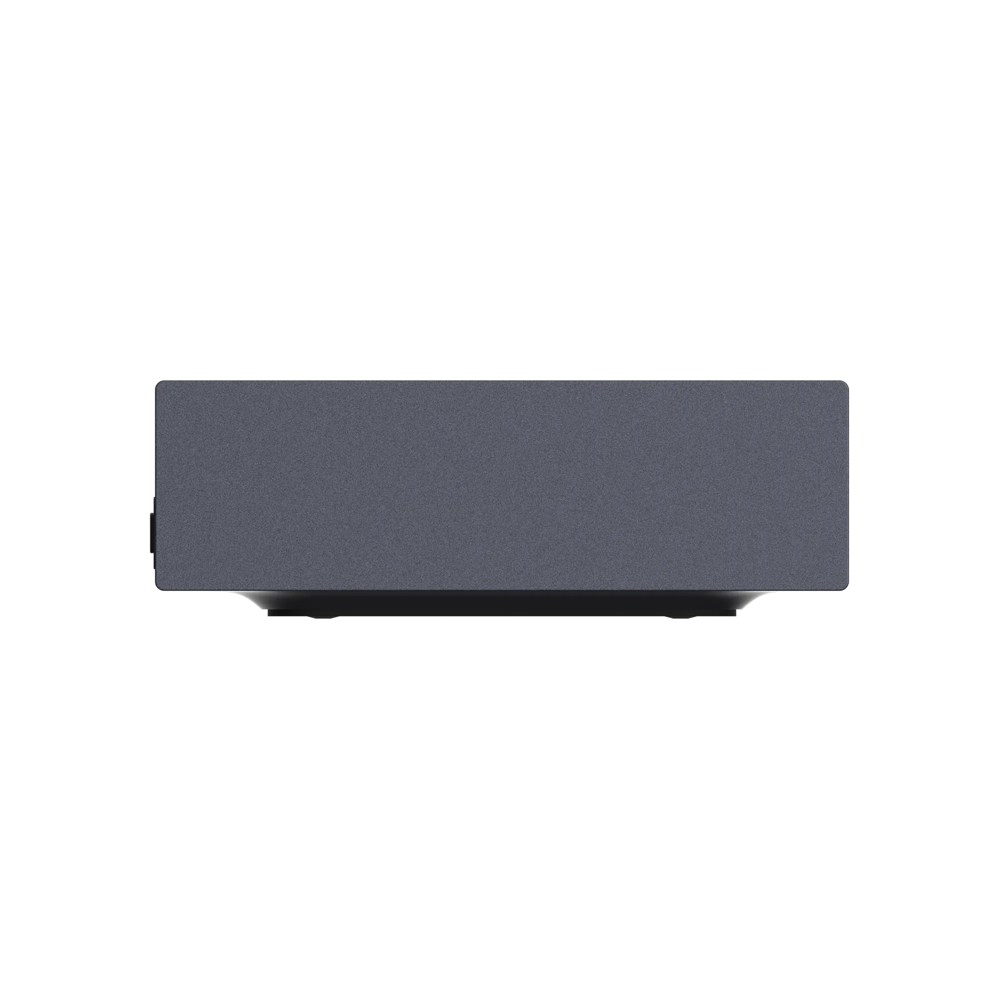Dispositivo rectangular gris con esquinas redondeadas, sobre fondo negro.