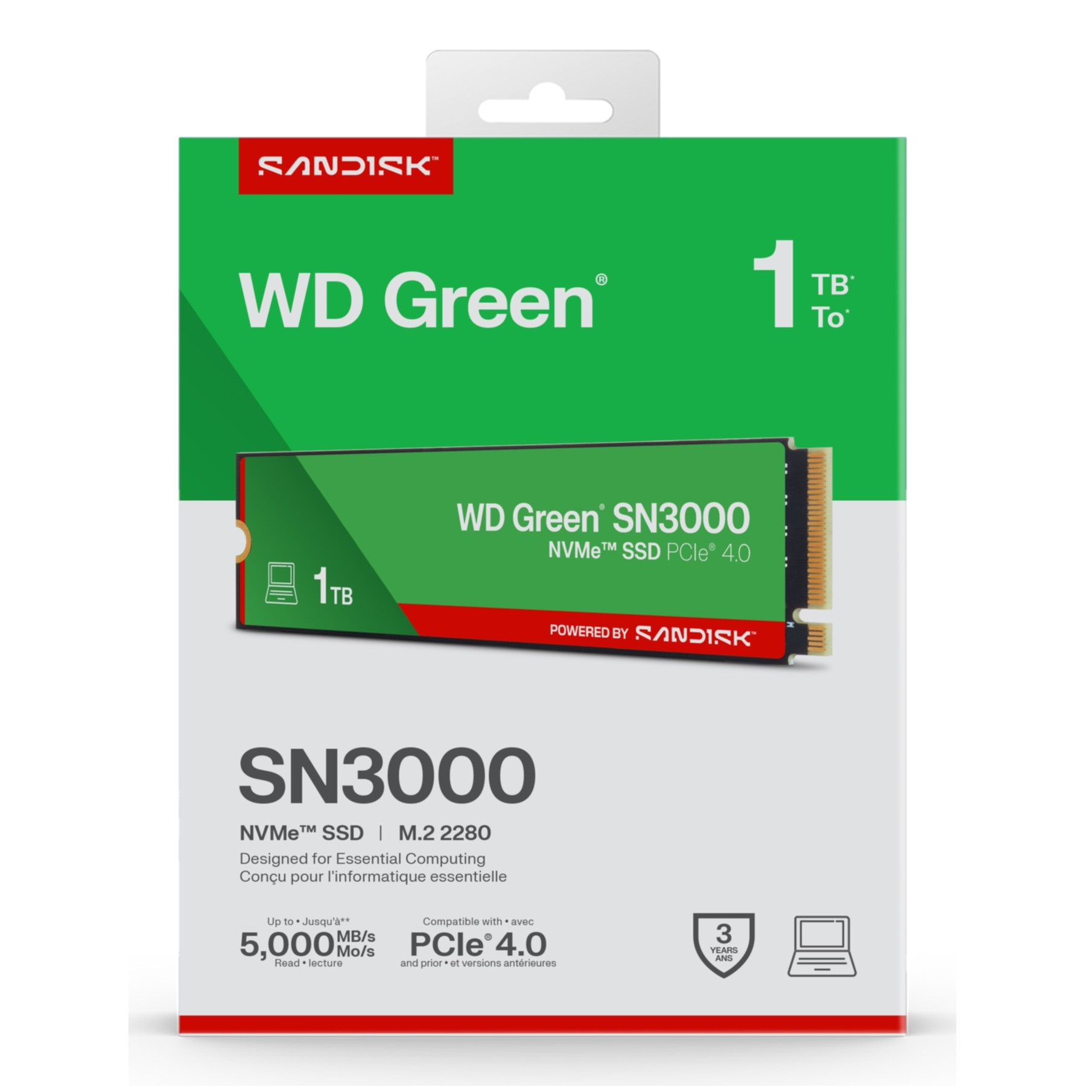 Dysk SSD WD Green SN3000 1TB NVMe PCIe 4.0 z logo Sandisk.