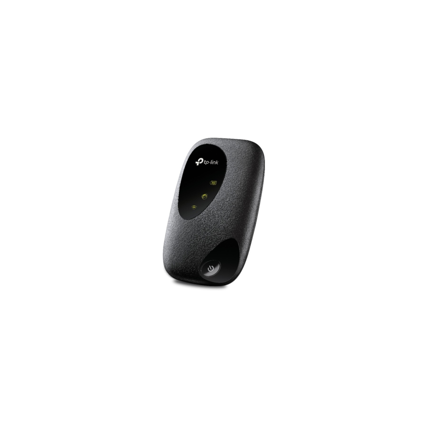 Ein schwarzes TP-Link Mobilfunk-WLAN-Gerät mit Powertaste und Signalanzeigen.