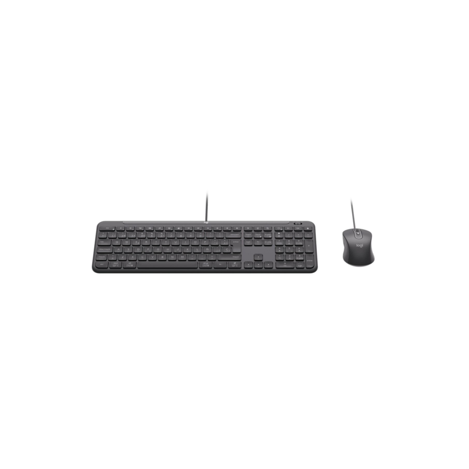 Eine dunkle Tastatur und eine Maus liegen auf weißem Hintergrund.
