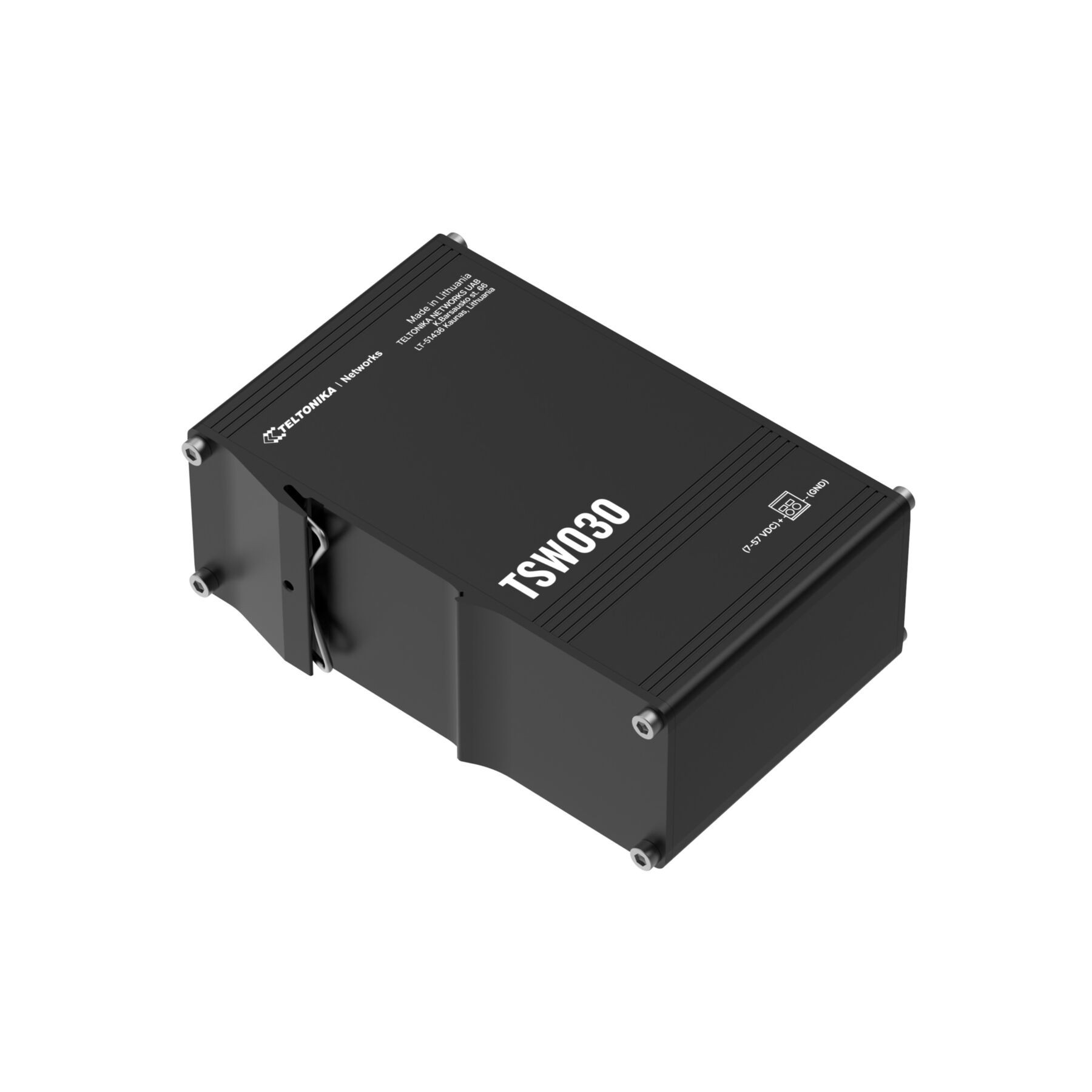 Routeur noir Teltonika TSW030 avec ports et étiquetage.