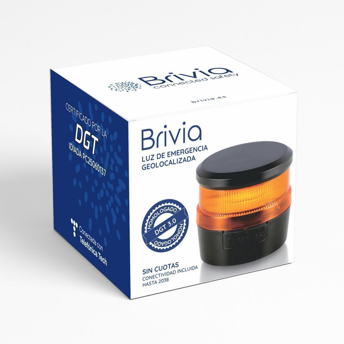 Luz de emergencia Brivio: luz naranja con base negra, certificada por DGT.