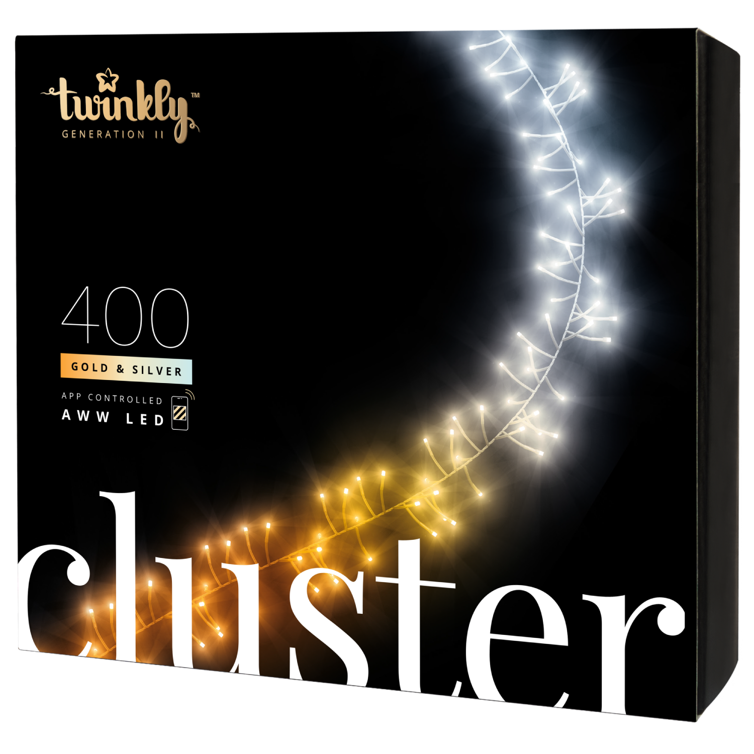 Lampki Twinkly 400 złote i srebrne, sterowane aplikacją.