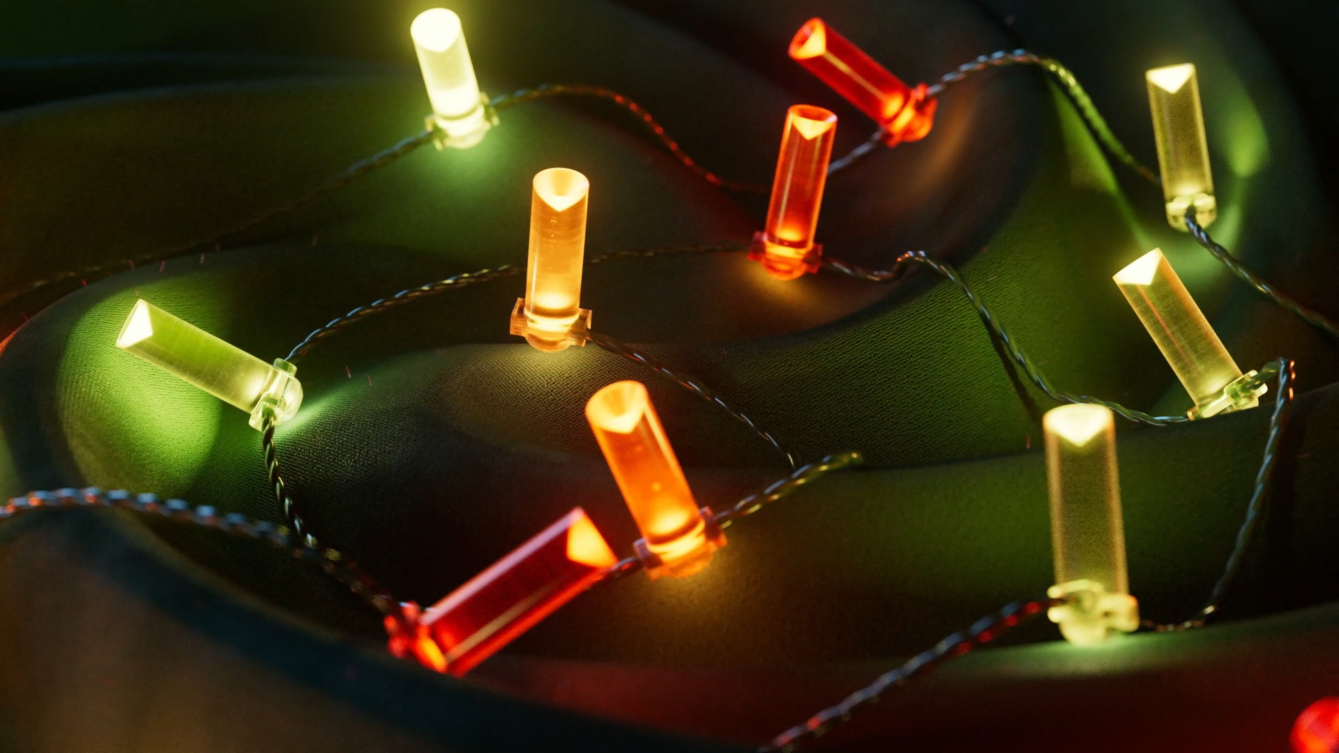 Lampki choinkowe z żółtymi i czerwonymi żarówkami rurowymi.