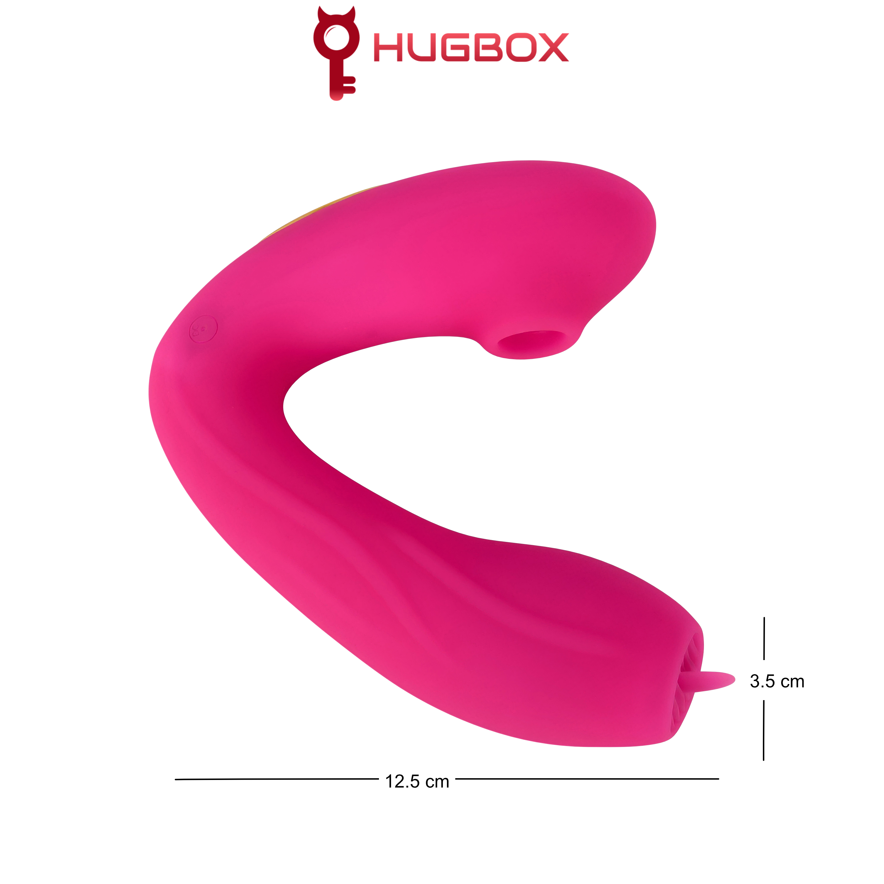 Vibrador rosa con dimensiones de 12,5 cm y 3,5 cm.