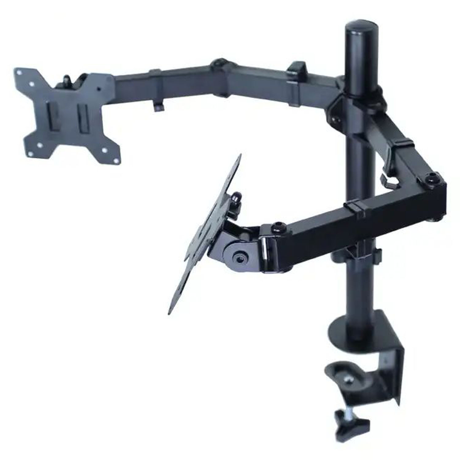 Czarny podwójny uchwyt na monitor z zaciskiem