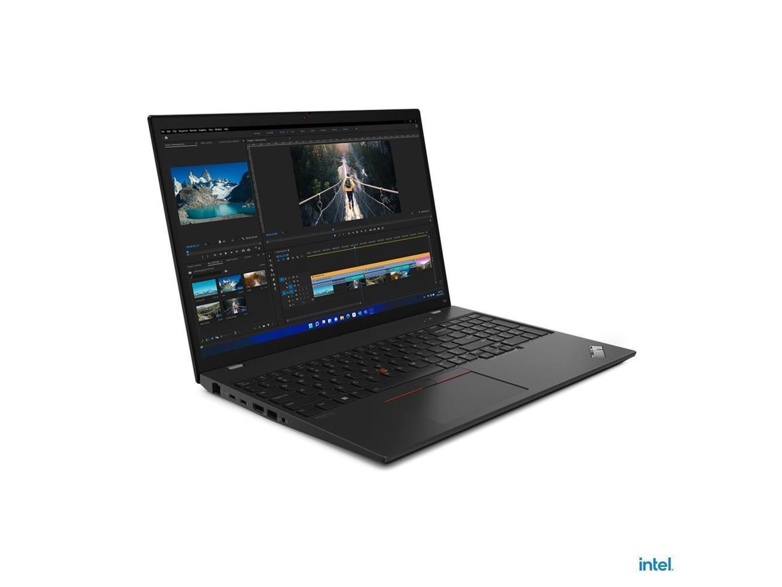 Schwarzer Laptop mit geöffnetem Bildschirm, der eine Videobearbeitungssoftware zeigt.