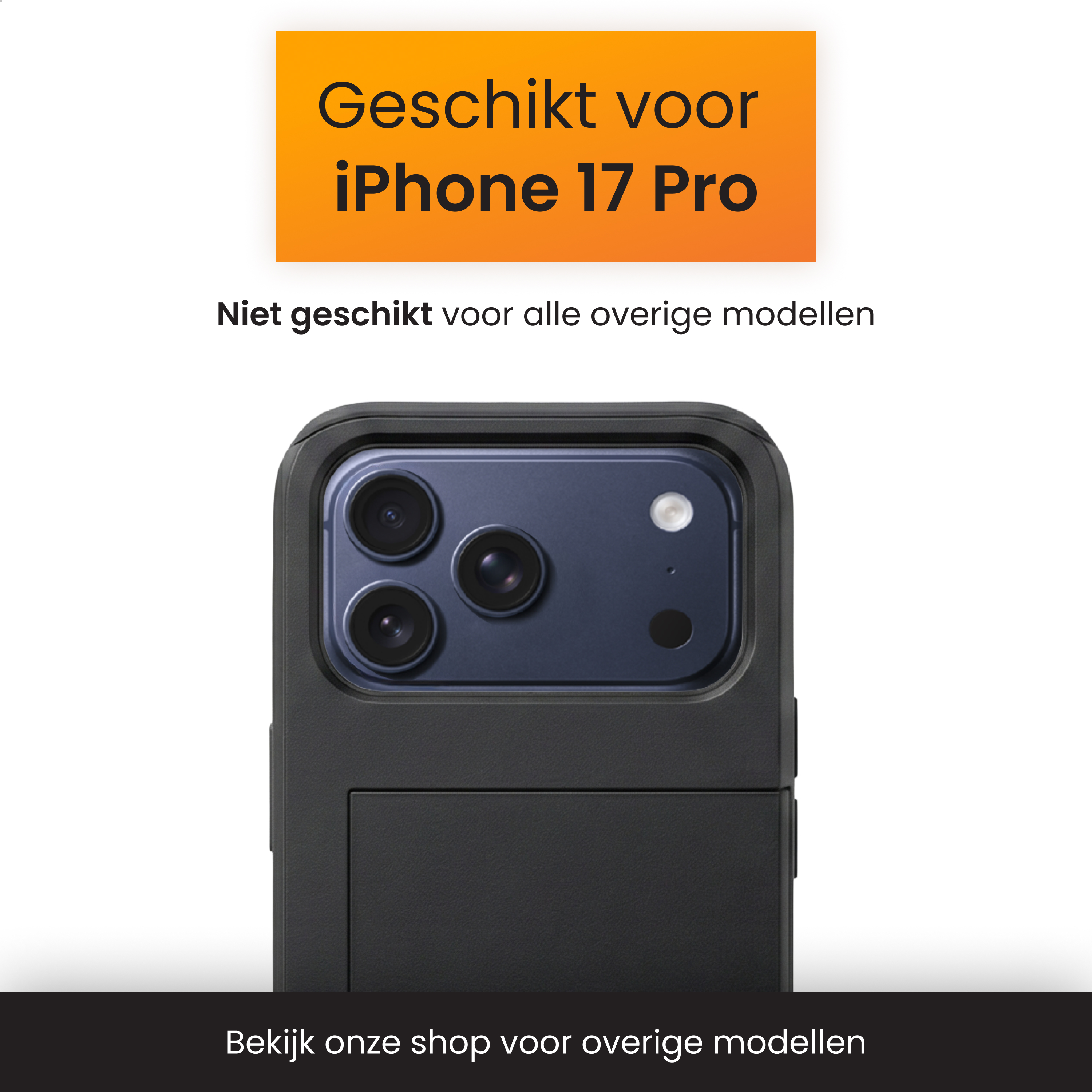 Black iPhone 14 Pro case with three cameras. Suitable for iPhone 17 Pro.