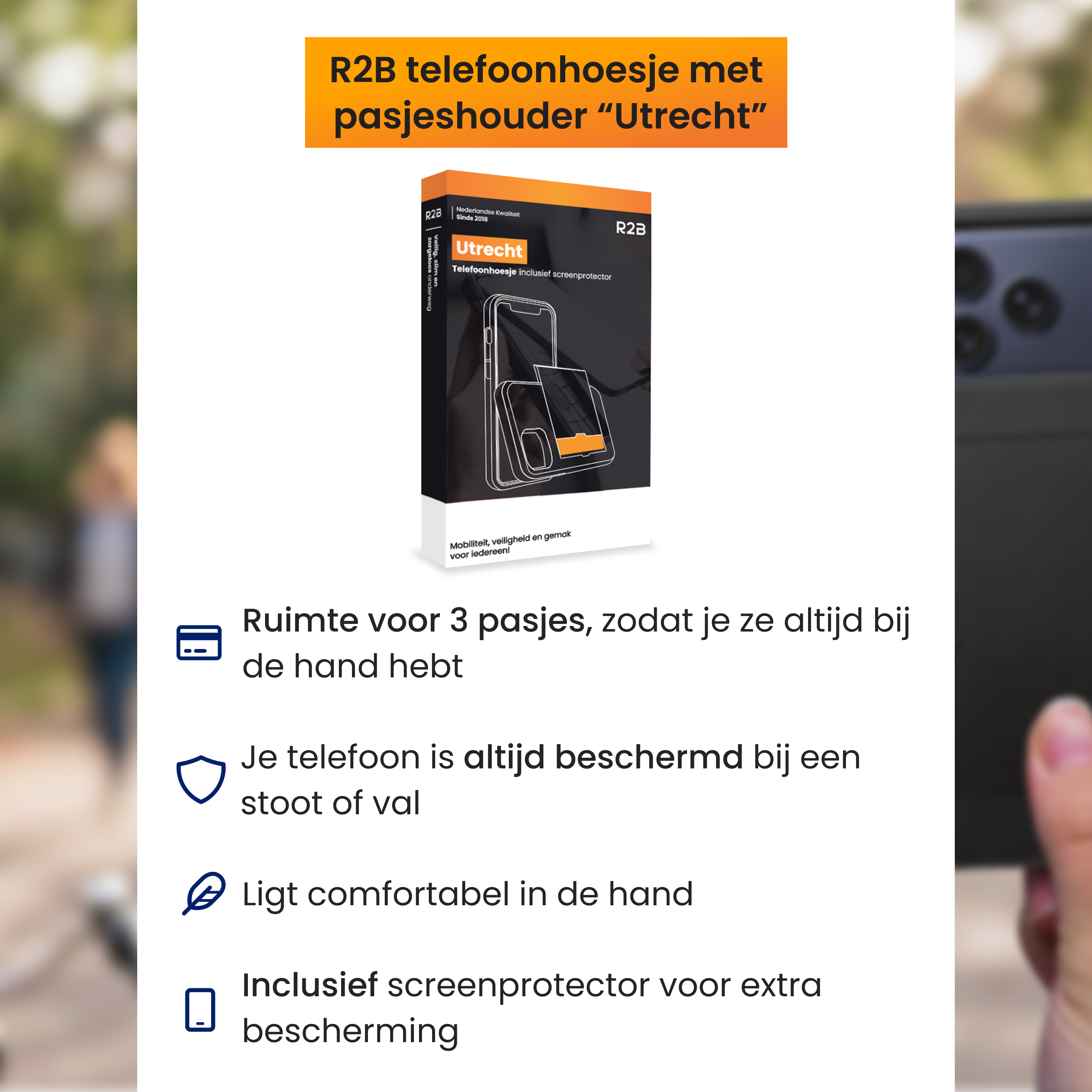 Product image for R2B phone case with card holder "Utrecht".