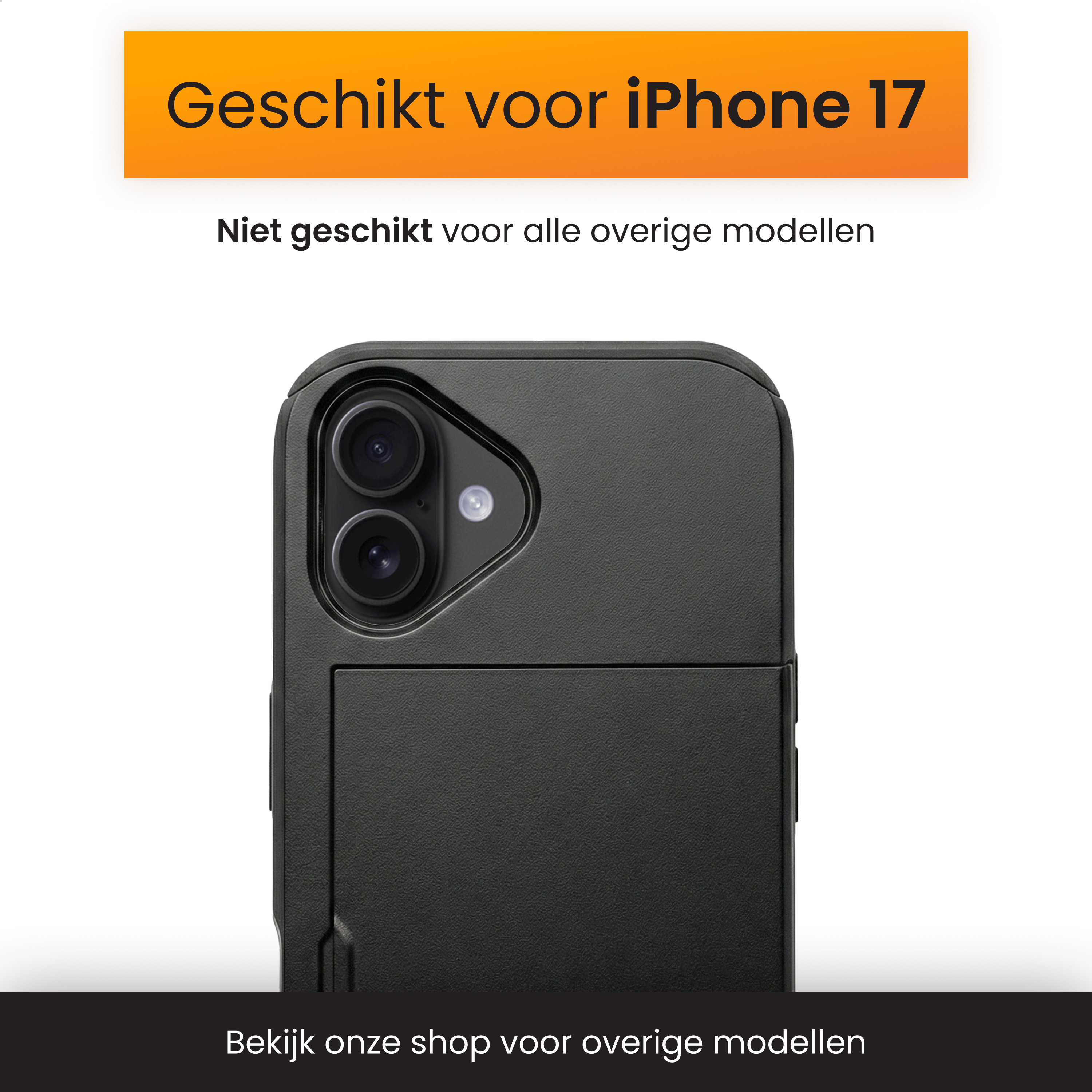 Zwarte iPhone-hoes met camera's. Geschikt voor iPhone 17.