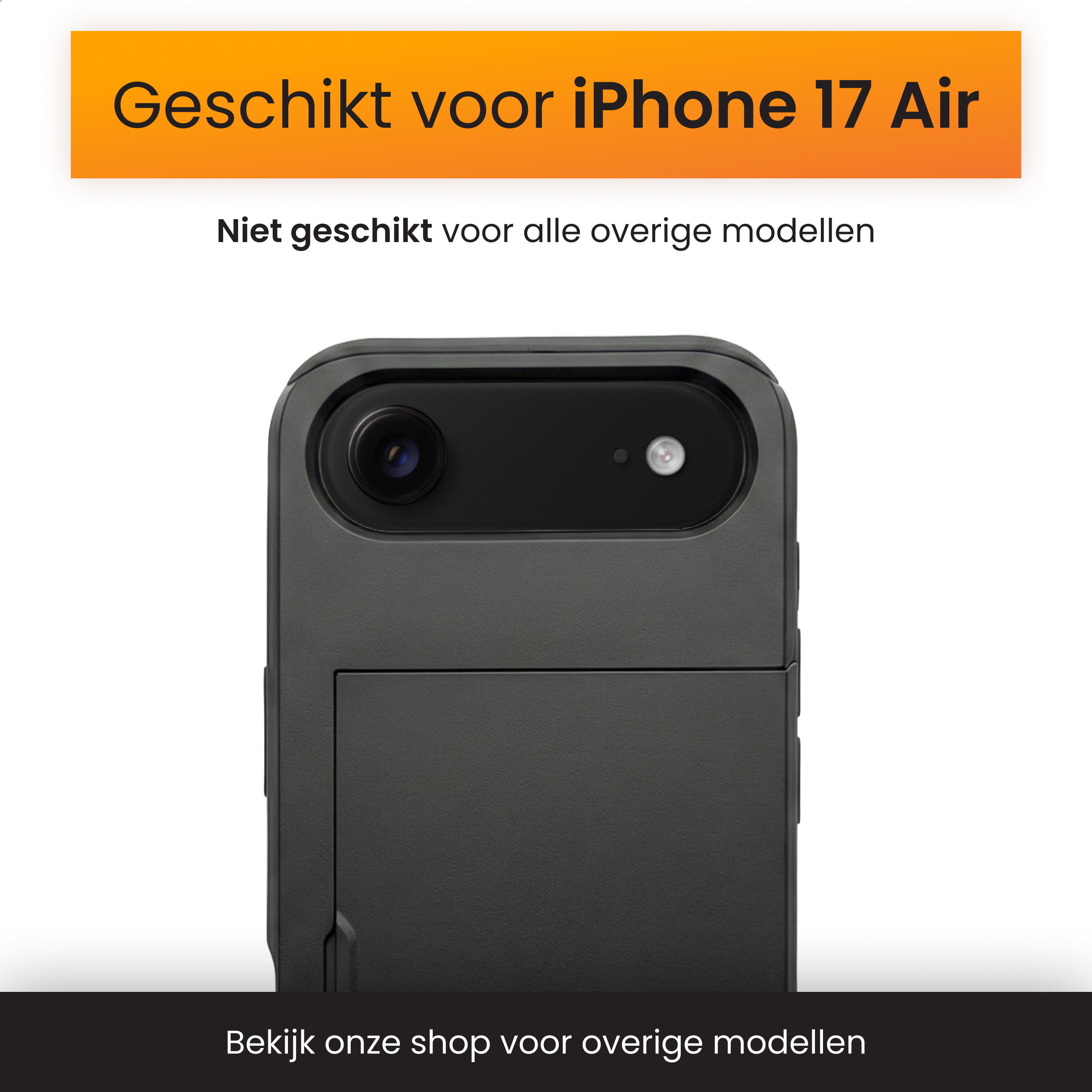Zwarte telefoonhoes voor iPhone 17 Air. Niet voor andere modellen.