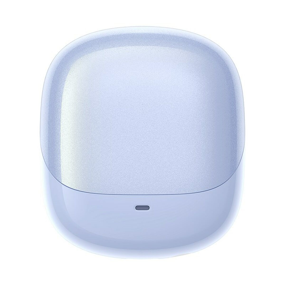 Una custodia di ricarica blu chiaro arrotondata con una piccola spia di ricarica ovale.