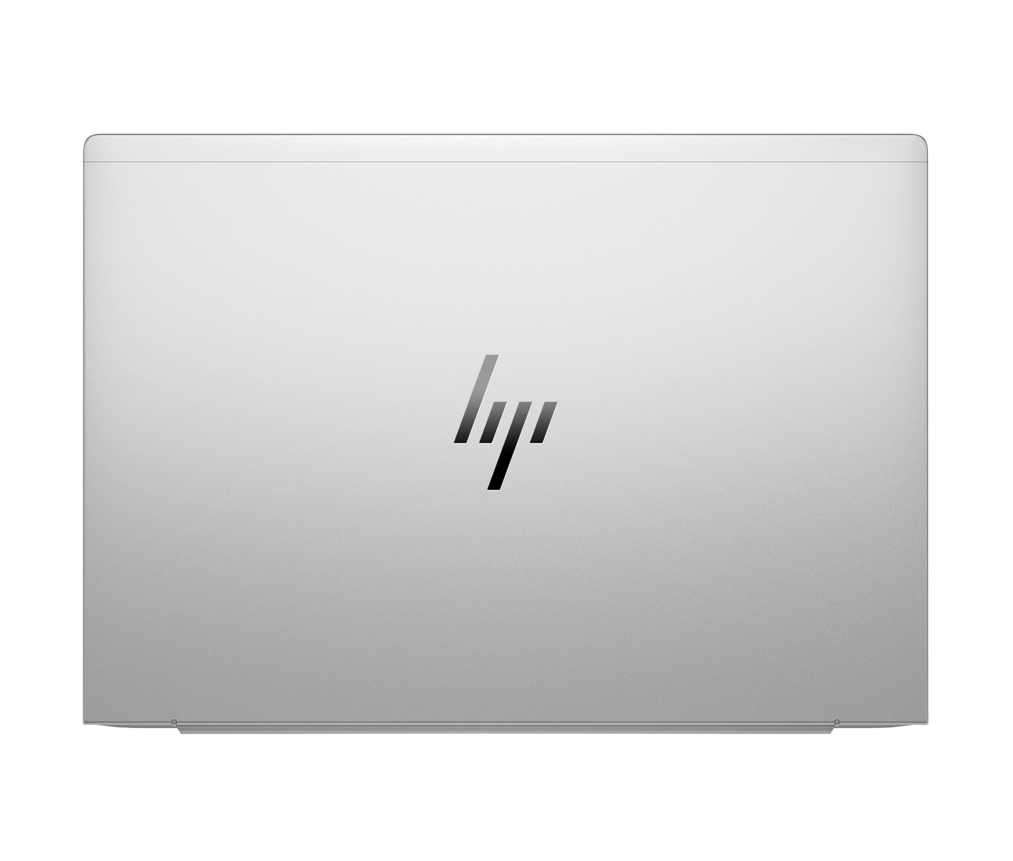 Gesloten zilveren laptop met HP-logo op de klep.