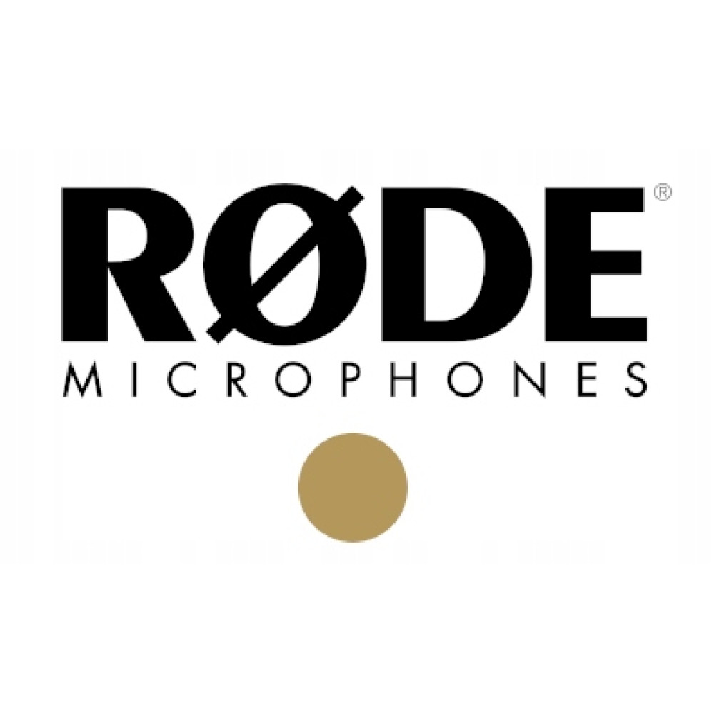 Logo RØDE MICROPHONES ze złotą kropką poniżej.