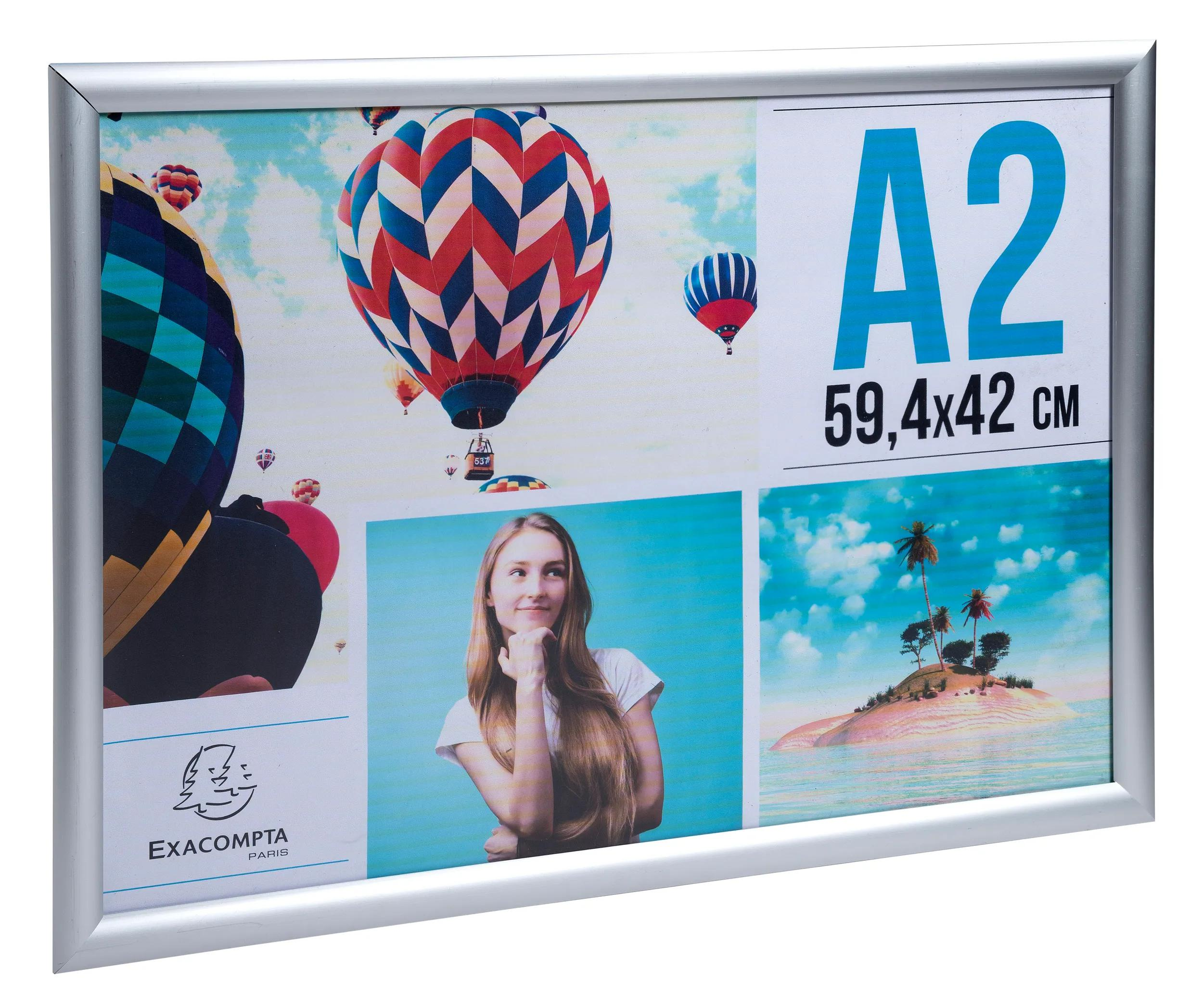 Póster A2 con globos aerostáticos, una mujer y una isla.