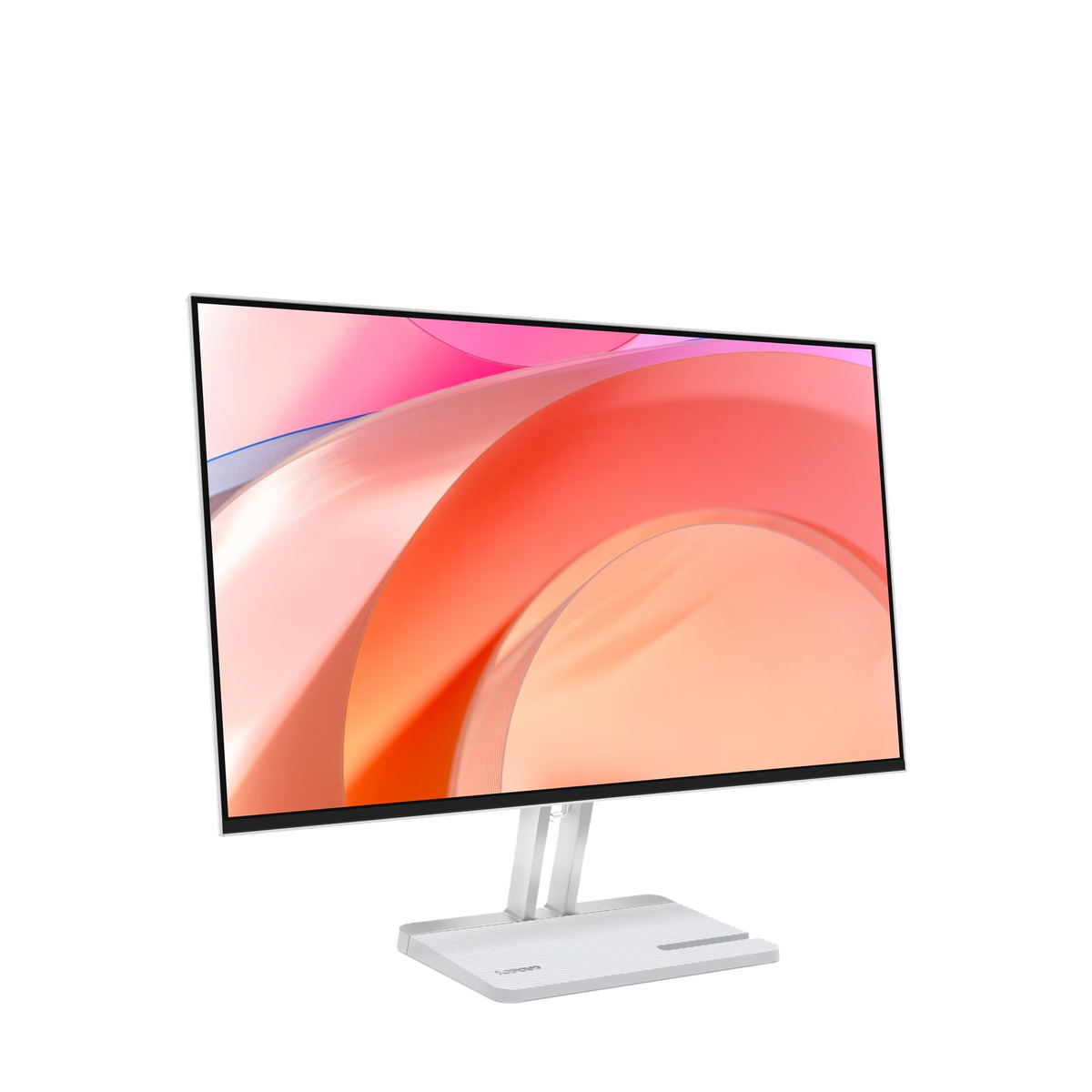 A modern white monitor displaying a colorful abstract background.