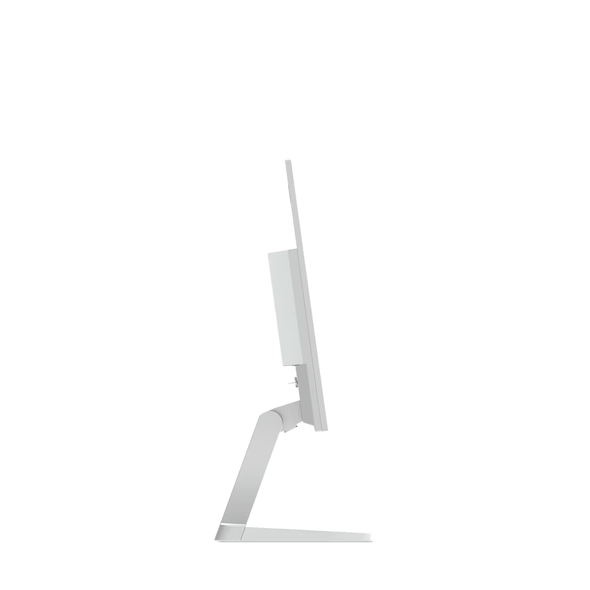 Ein weißer Computermonitor mit schlankem Design und verstellbarem Ständer.