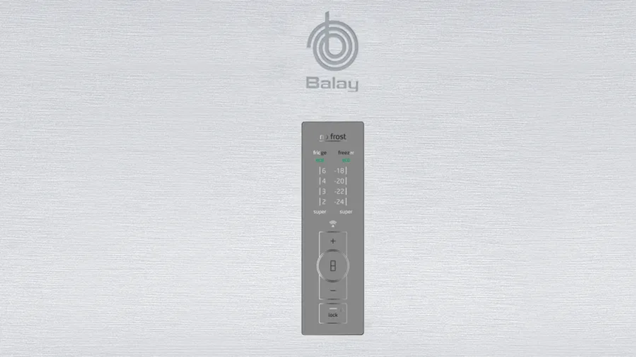 Panel de control Balay No Frost con temperaturas para frigorífico y congelador.
