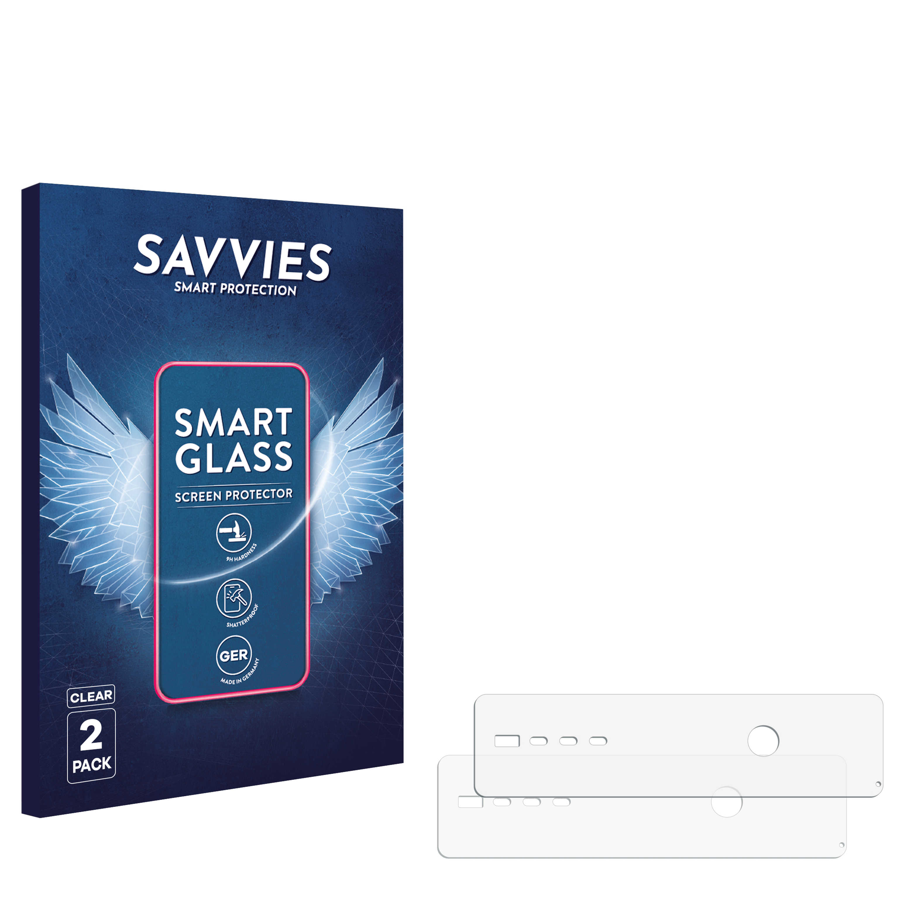 Verpackung für Displayschutzfolien mit zwei klaren Schutzfolien.