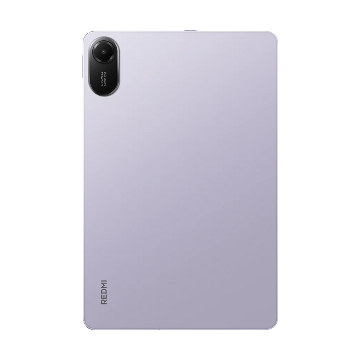 Tableta morada con cámara única y logo "REDMI" en la parte posterior.