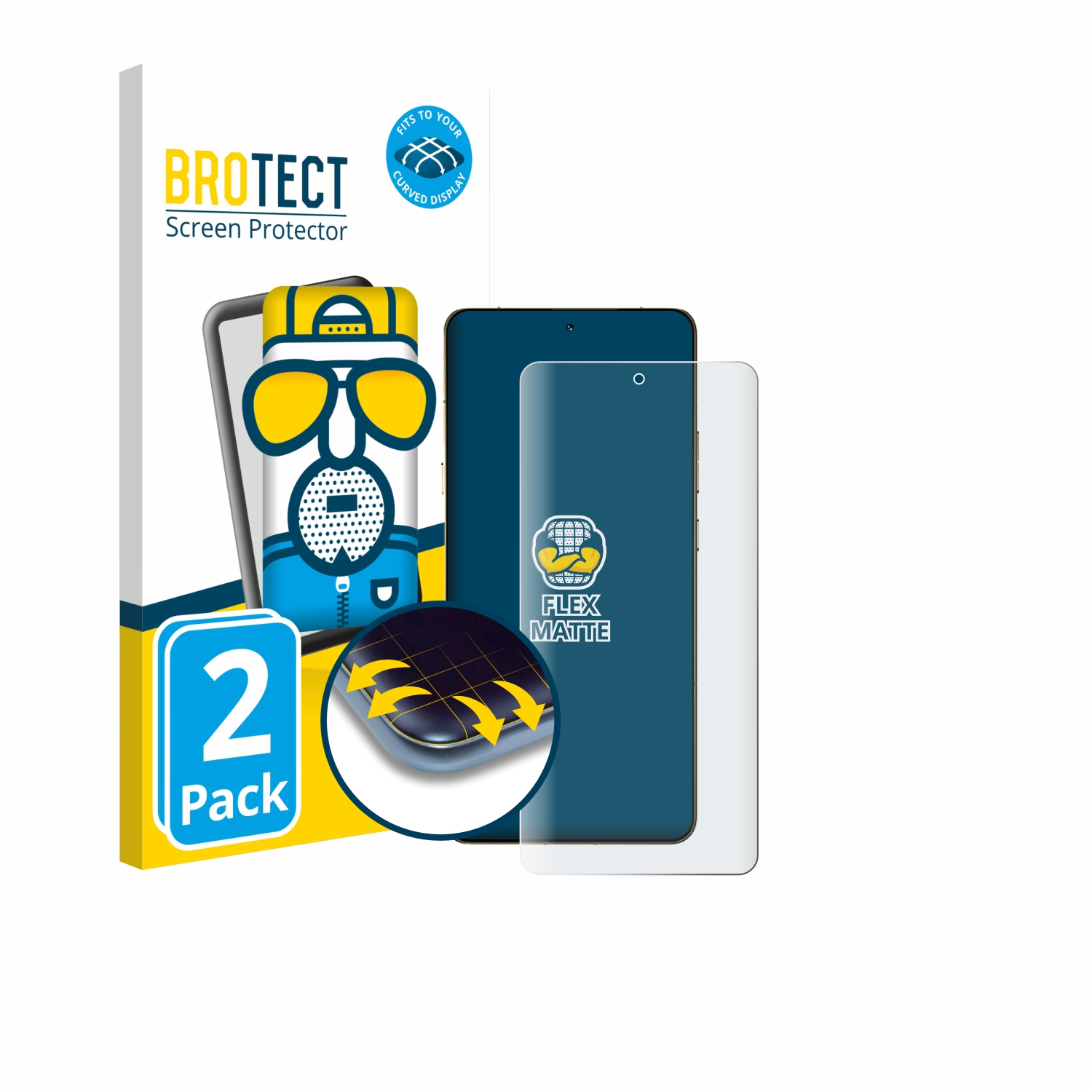Packung mit 2 BROTECT Displayschutzfolien für gekrümmte Displays, matt.