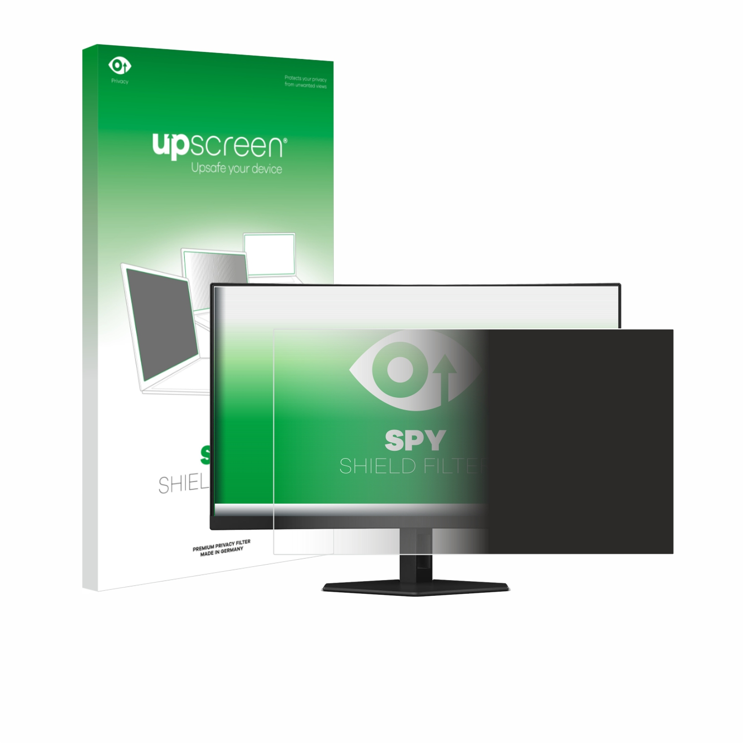 Ein Sichtschutzfilter wird auf einem Monitor gezeigt, mit Verpackung.