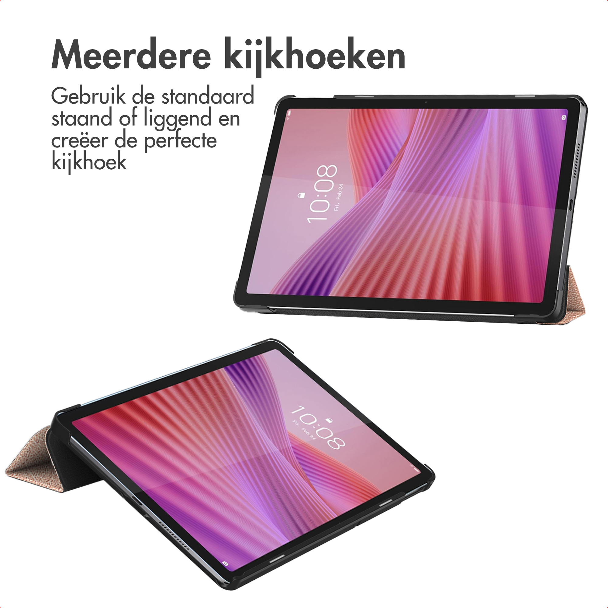 Two tablets in protective cases shown from different angles on a white background.