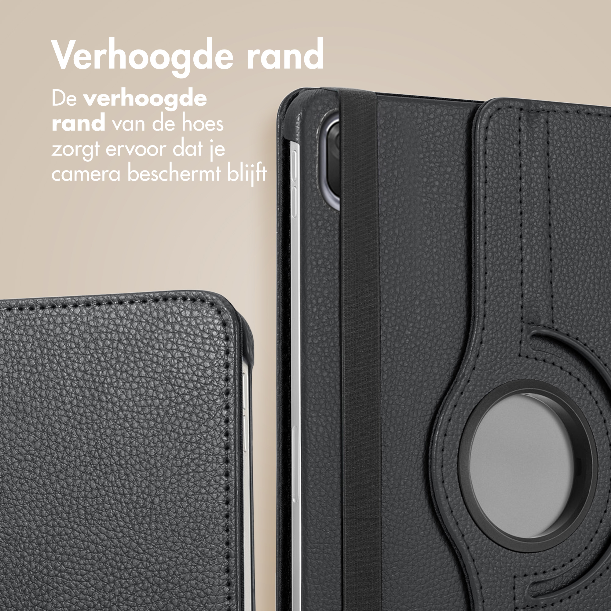 Zwarte telefoonhoes met verhoogde rand ter bescherming van de camera.