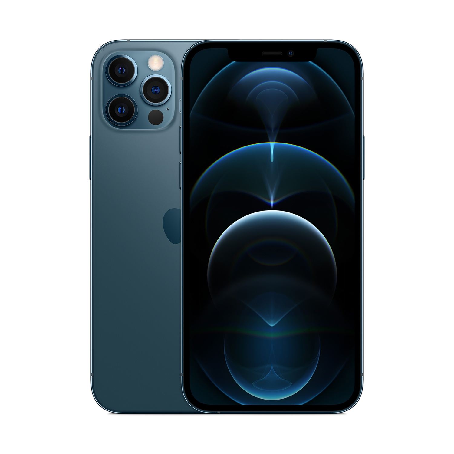 Un iPhone 12 Pro blu con tre fotocamere sul retro.
